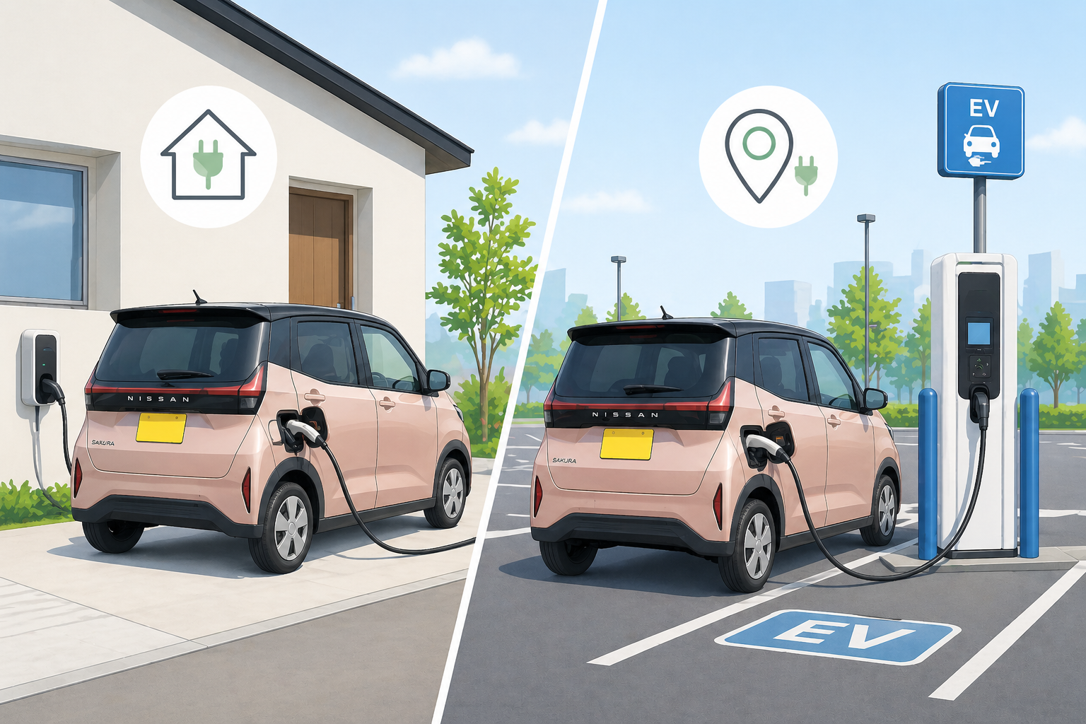 日産サクラの自宅充電と外充電の比較