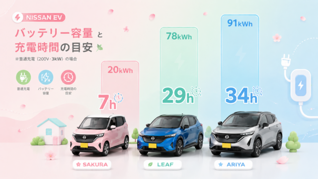 日産サクラ7時間・リーフ29時間・アリア34時間——3兄弟の自宅充電を計算してみた