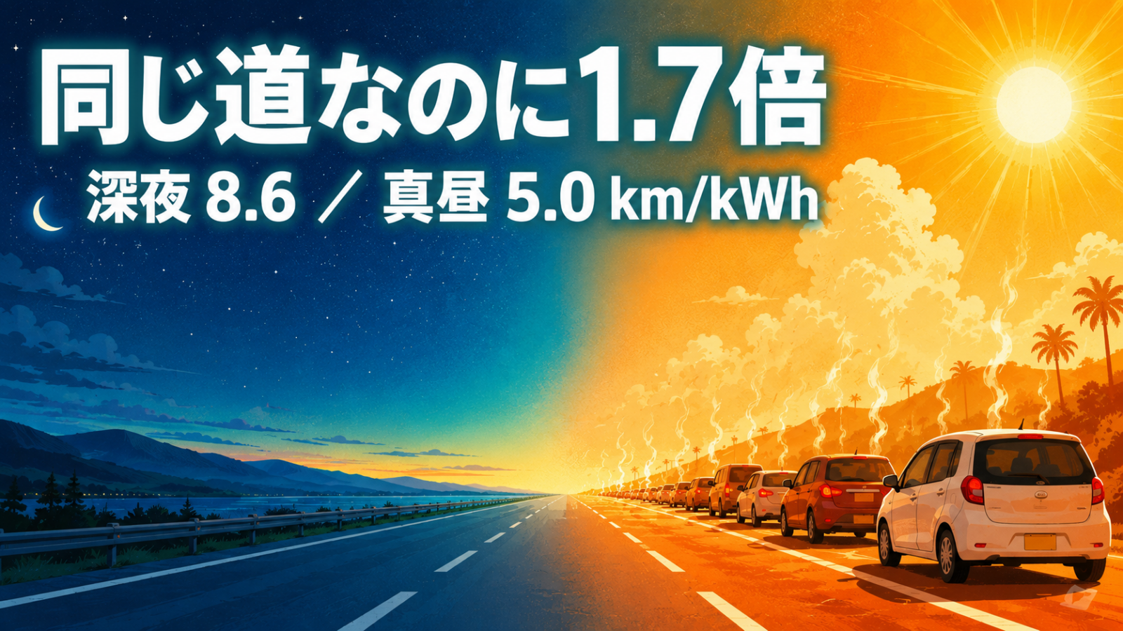 夏のEV電費は気温だけじゃなかった｜同じ道・同じ日で1.7倍の差がついた理由